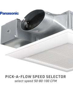 Panasonic WhisperValue DC Ventilation Fan with Condensation Sensor, 3 Speed 50-80-110 CFM, Energy Star Certified